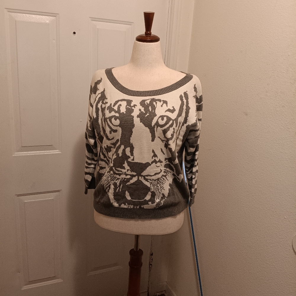Express Gray and White Sweater